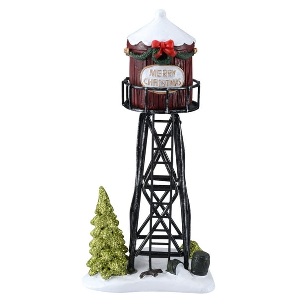 HOLIDAY TIME CHRISTMAS VILLAGE HOUSE LED MERRY CHRISTMAS WATER TOWER W/ ANIMAL